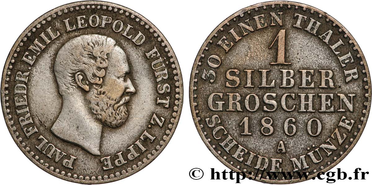 ALLEMAGNE - LIPPE 1 Silber Groschen Paul Friedrich Emil Leopold III 1860 Berlin TB 