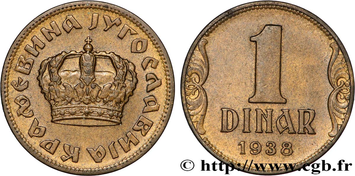 YUGOSLAVIA 1 Dinar couronne 1938  q.SPL 