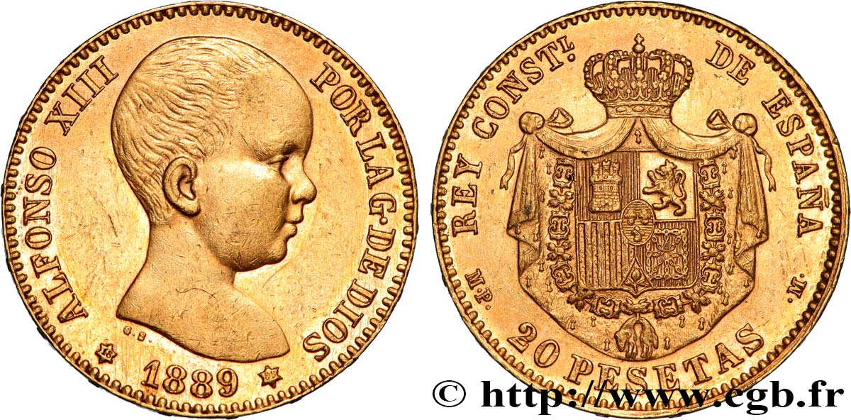 SPAGNA 20 Pesetas Alphonse XIII 1889 Madrid q.SPL 