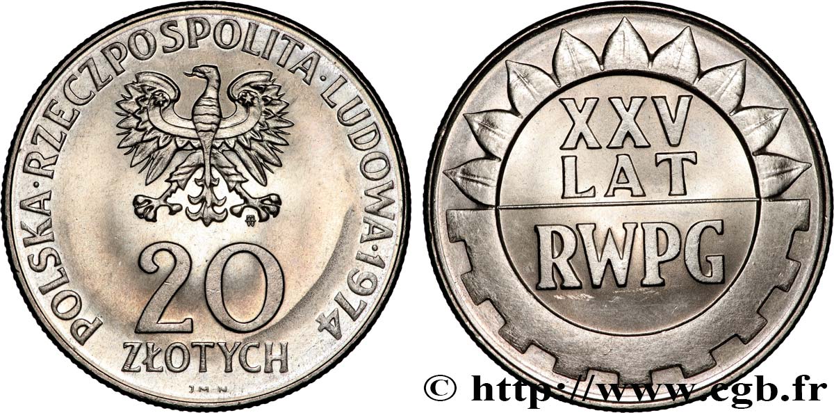 POLONIA 20 Zlotych 25e anniversaire du Comecon 1974 Varsovie MS 