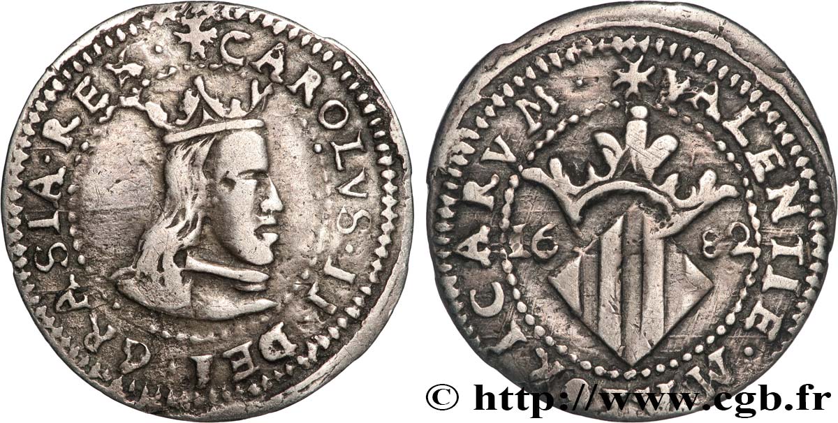 SPAIN - KINGDOM OF SPAIN - CARLOS II Dieciocheno ou croat 1682 Valence fVZ 