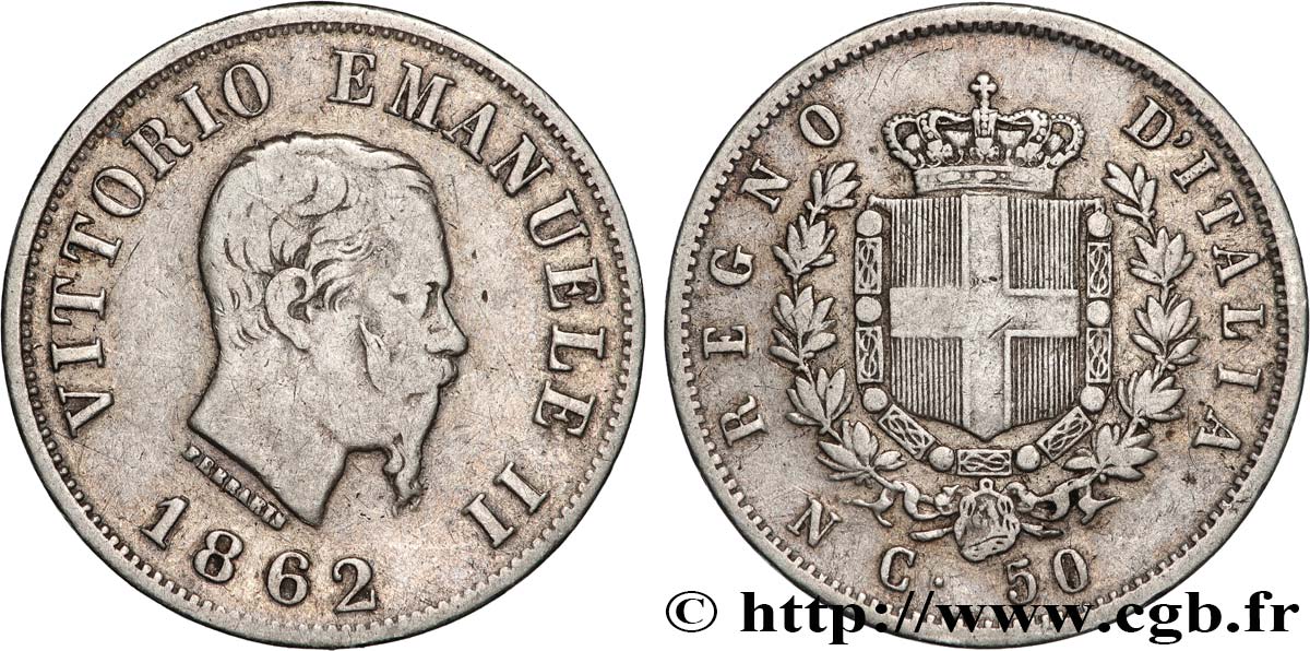 ITALIA 50 Centesimi Victor Emmanuel II
 1862 Naples q.BB 