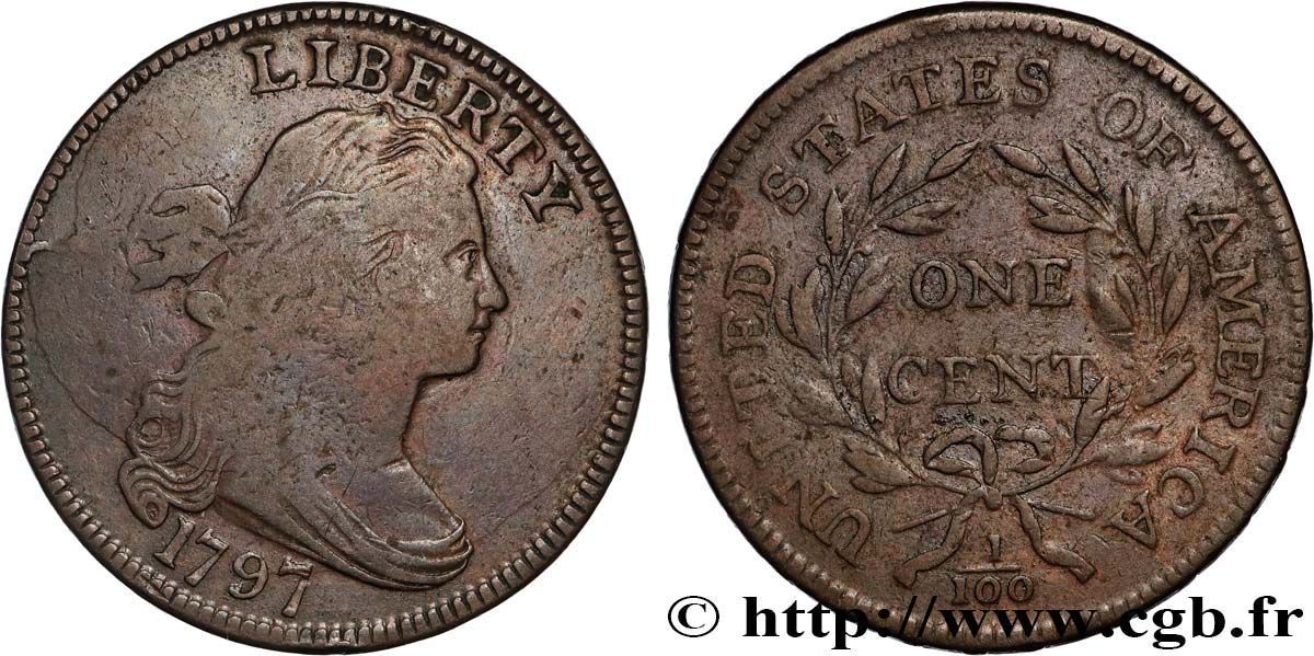 ÉTATS-UNIS D AMÉRIQUE 1 Cent type au buste drapé  1797  TB 