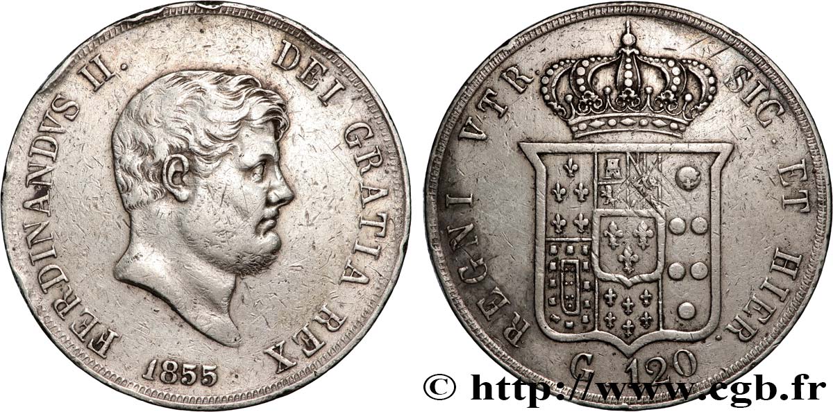 ITALIEN - KÖNIGREICH BEIDER SIZILIEN - FERDINAND II. 120 Grana  1855 Naples SS 