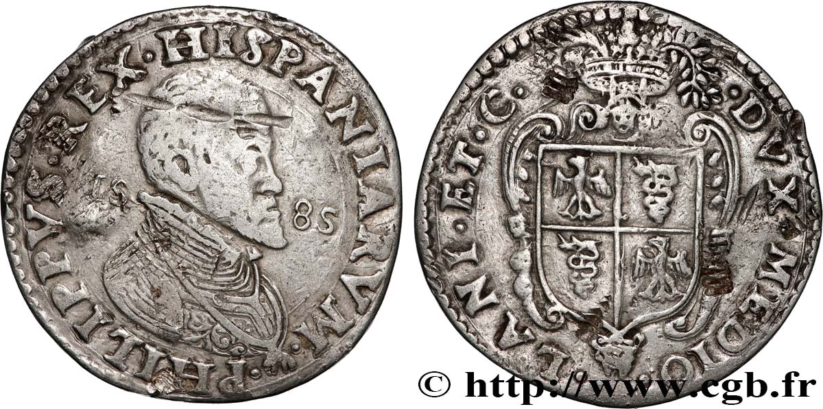 ITALY - DUCHY OF MILAN - PHILIPPE II OF SPAIN Scudo  1585 Milan VF 