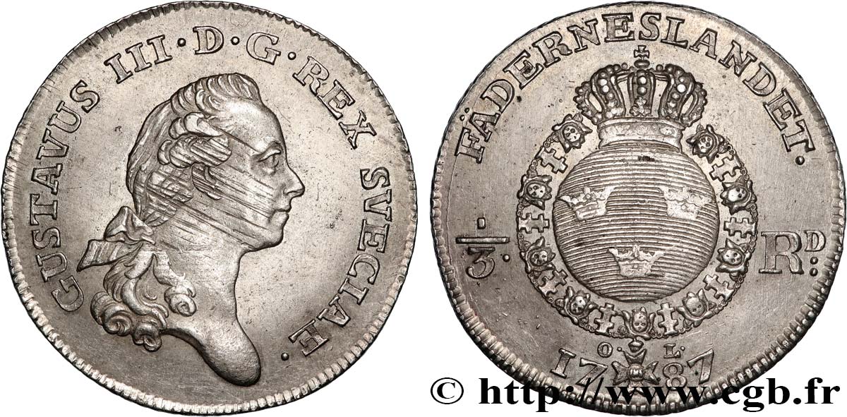 SCHWEDEN - KÖNIGREICH SCHWEDEN - GUSTAV III. 1/3 Riksdaler, 1er type  1777 Stockholm VZ 