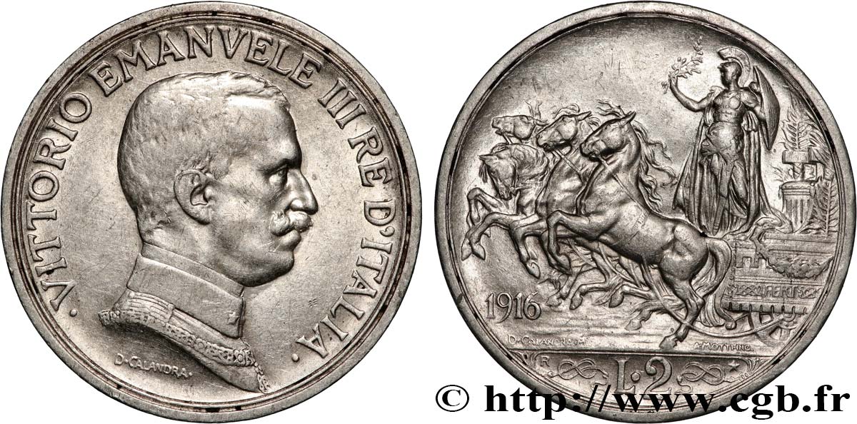 ITALY 2 Lire Victor Emmanuel III 1916 Rome AU 