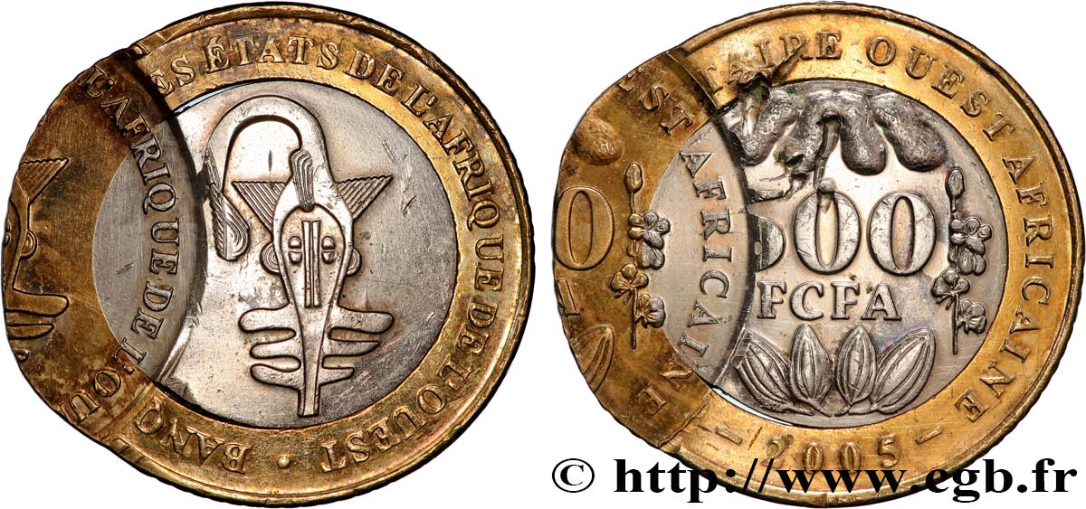 WESTAFRIKANISCHE LÄNDER 500 Francs CFA BCEAO, double frappe décentrée 2005 Royal Mint fST 