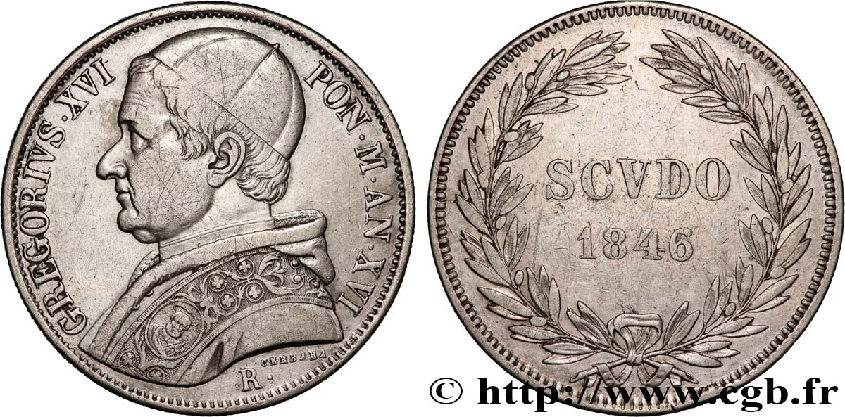 VATICAN AND PAPAL STATES Scudo Grégoire XVI an XVI 1846 Rome XF 