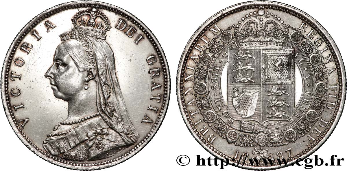 GREAT-BRITAIN - VICTORIA 1/2 Crown Victoria buste du jubilé 1887 Londres AU 