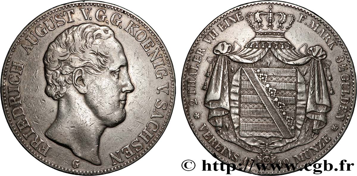 GERMANY - KINGDOM OF SAXONY - FREDERICK-AUGUSTUS II 2 Thalers  1842 Dresde XF/AU 