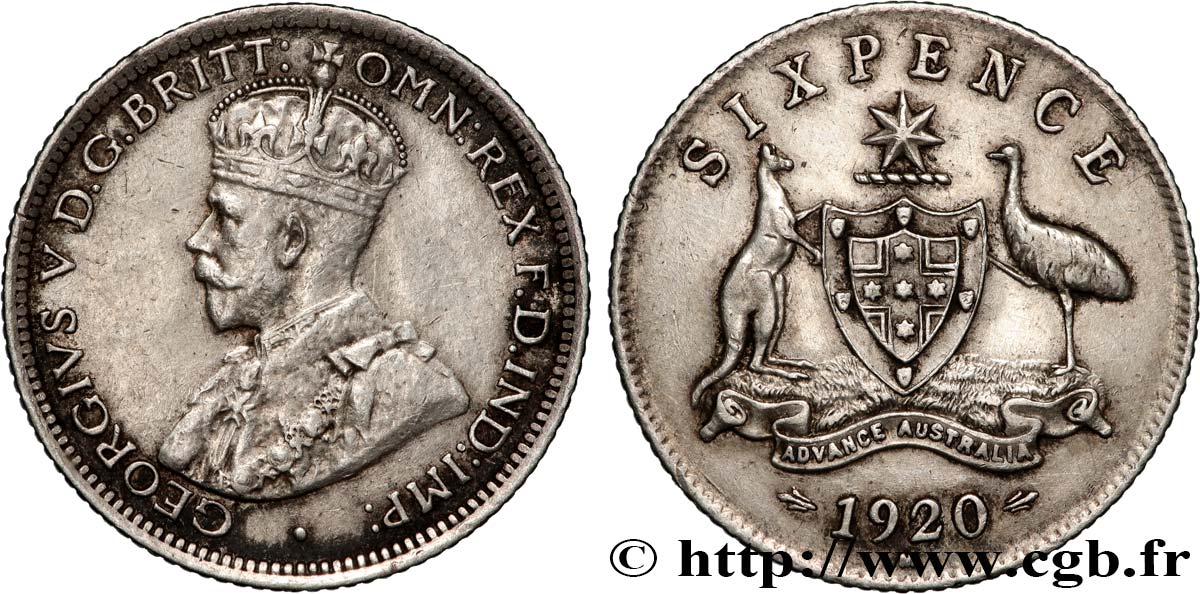 AUSTRALIE 6 Pence Georges V 1920  TTB 