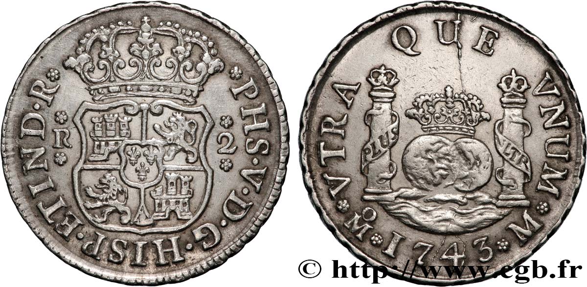 MEXIQUE - PHILIPPE V D ESPAGNE 2 Reales 1743 Mexico TTB+ 