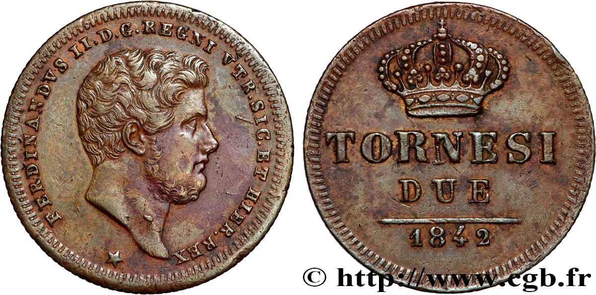 ITALY - KINGDOM OF THE TWO SICILIES 2 Tornesi Ferdinand II 1842 Naples AU 