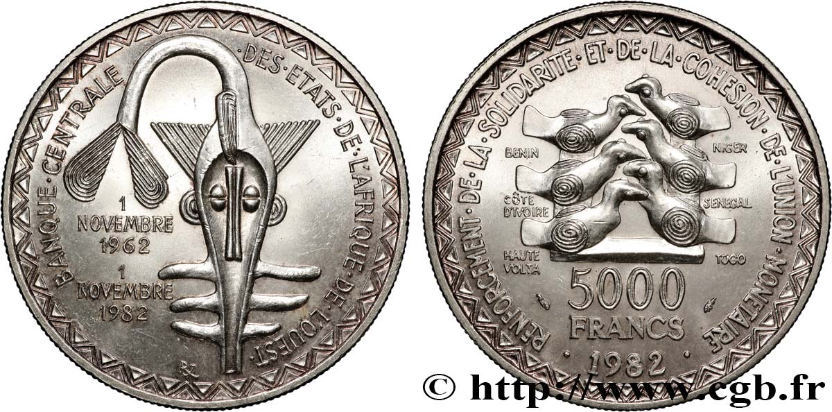 WEST AFRICAN STATES (BCEAO) 5000 Francs masque 1982 Paris AU 