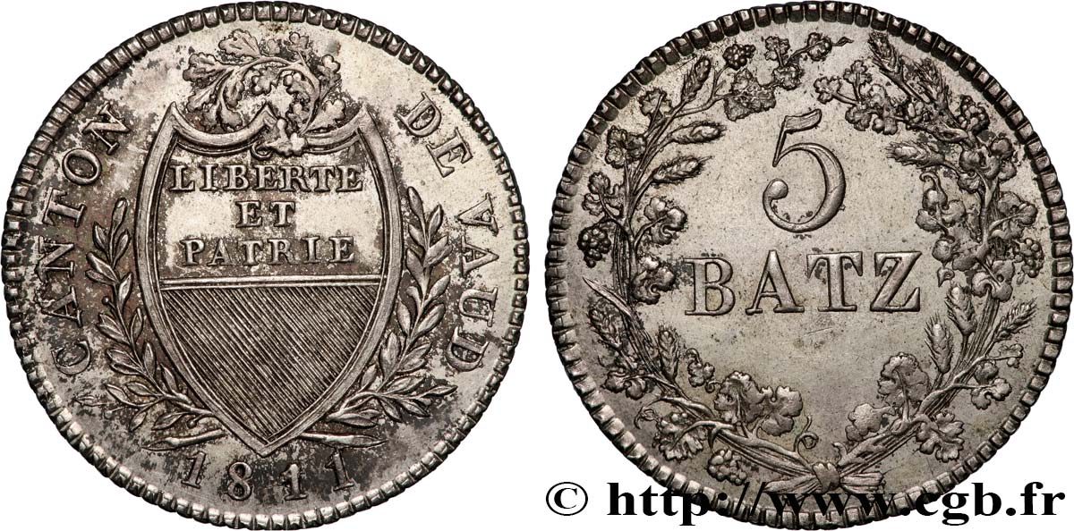 SUIZA - CANTÓN DE VAUD 5 Batzen 1811  EBC 