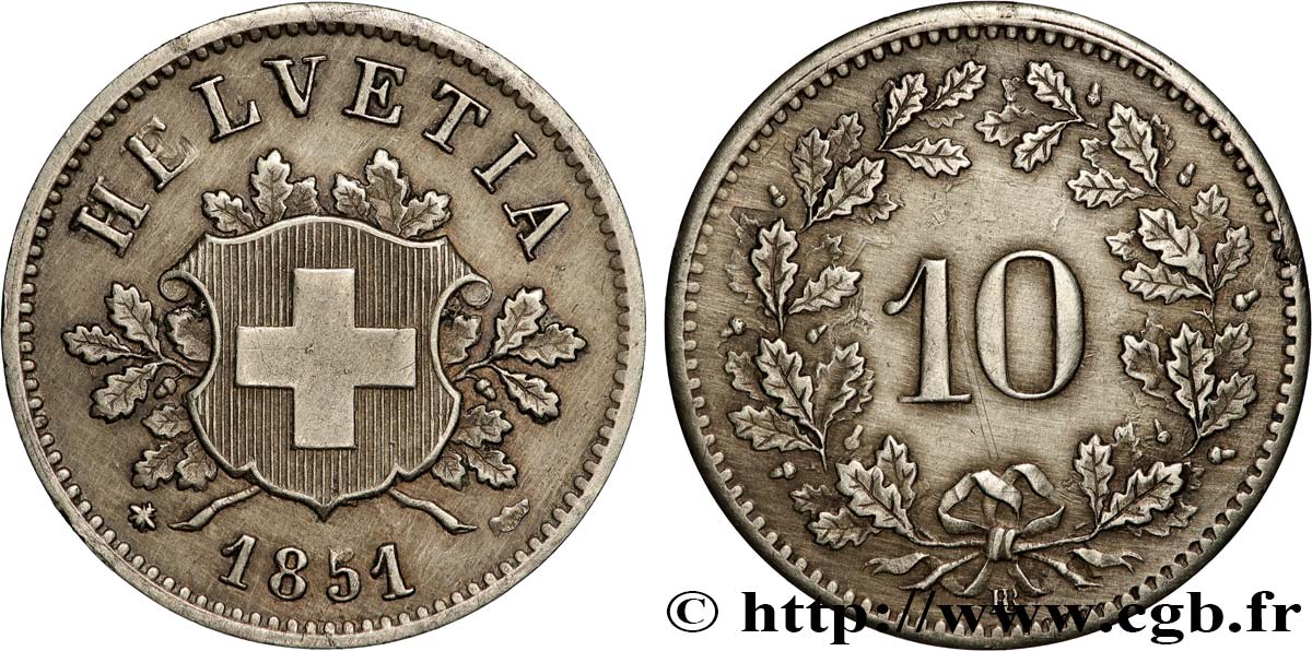 SVIZZERA  10 Centimes (Rappen) 1851 Strasbourg  BB 