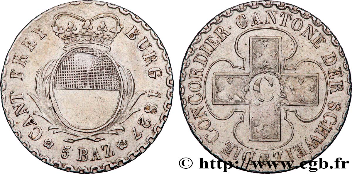 SUIZA - CANTÓN DE FRIBURGO 5 Batzen - Canton de Fribourg 1827  MBC+ 