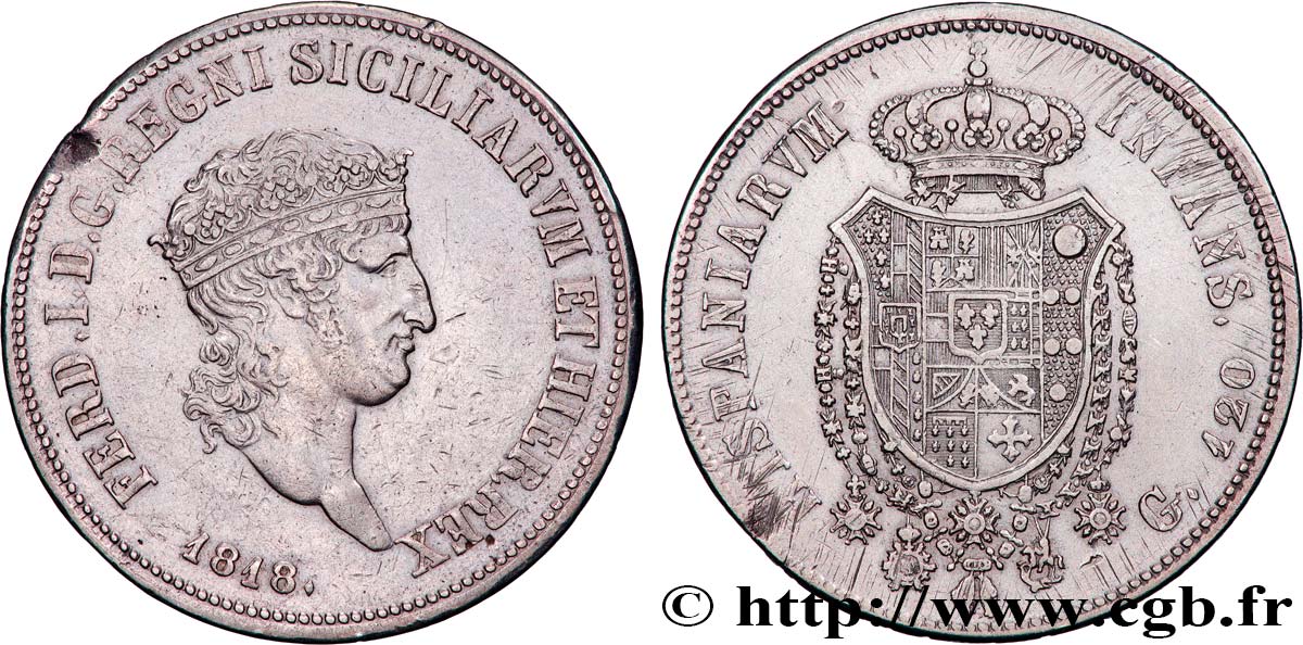 ITALY - KINGDOM OF THE TWO SICILIES - FERDINAND I 120 Grana  1818 Naples XF 