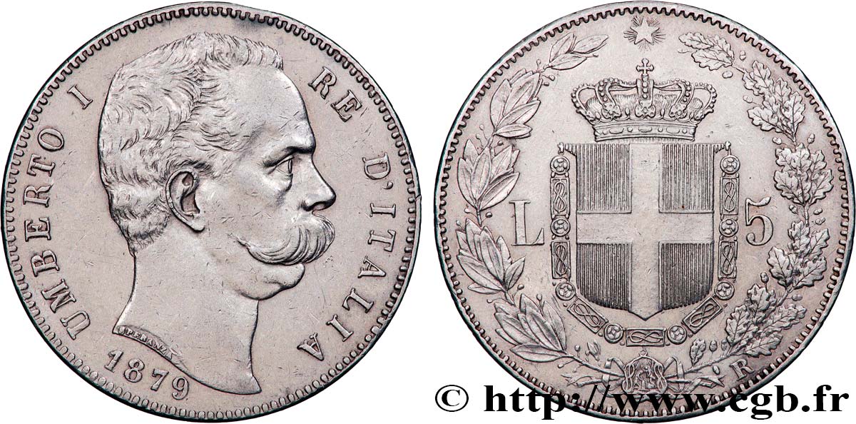ITALY - KINGDOM OF ITALY - UMBERTO I 5 Lire  1879 Rome AU 