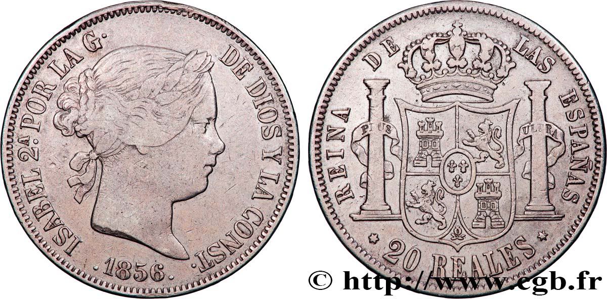 ESPAGNE - ROYAUME D ESPAGNE - ISABELLE II 20 Reales  1856 Madrid TTB 