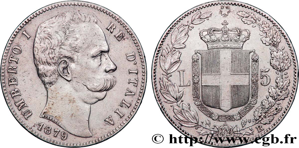 ITALY - KINGDOM OF ITALY - UMBERTO I 5 Lire  1879 Rome AU 