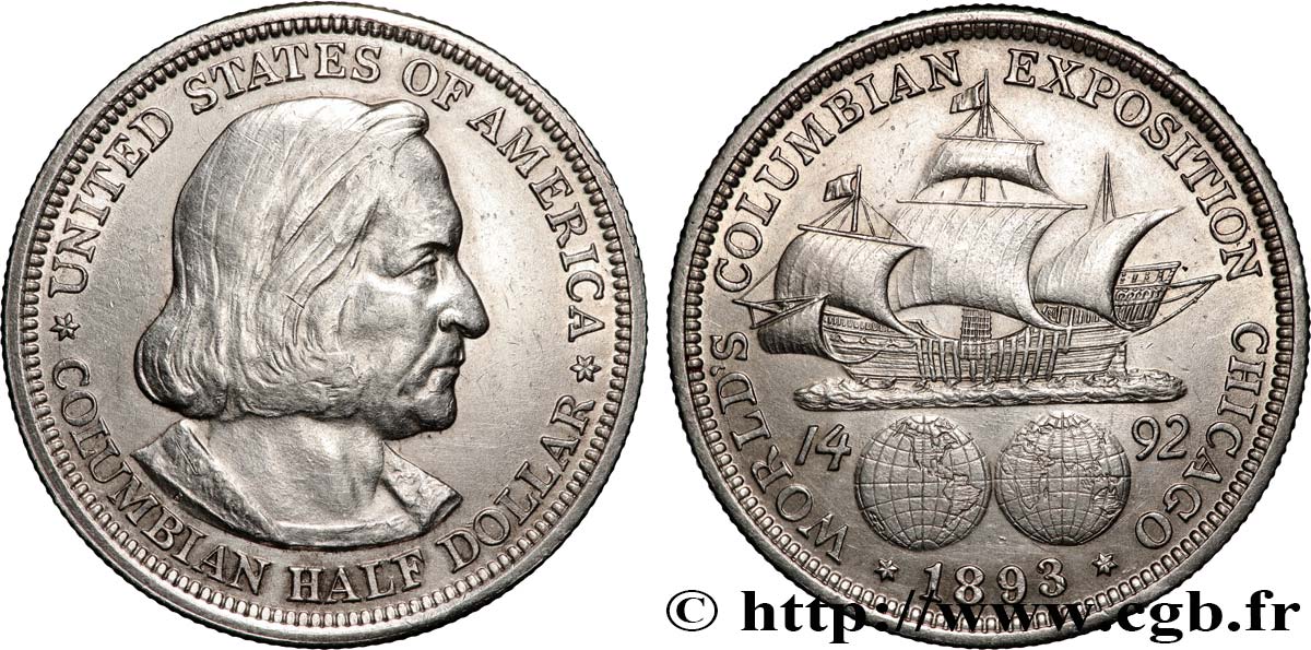 ESTADOS UNIDOS DE AMÉRICA 1/2 Dollar Exposition Colombienne de Chicago 1893 Philadelphie MBC+ 