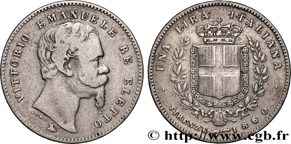 ITALY - KINGDOM OF ITALY - VICTOR-EMMANUEL II 1 Lire  1860 Florence VF 