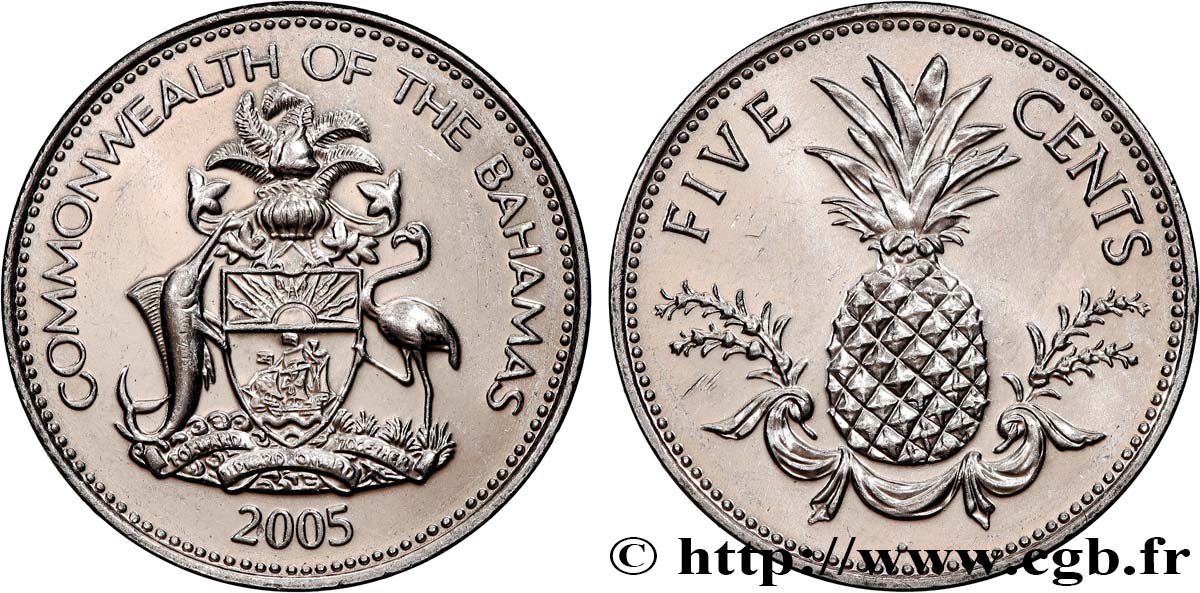 BAHAMAS 5 Cents emblème / ananas 2005 Royal Mint Llantrisant SC 