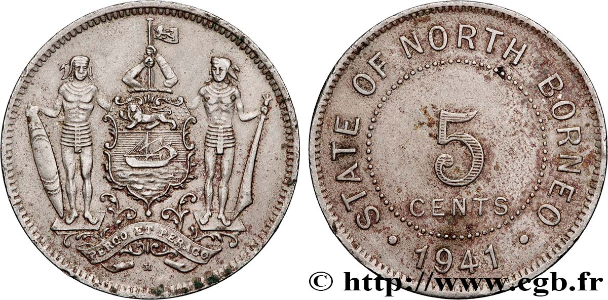 MALAYSIA - BORNEO SETTENTRIONALE BRITANNICO 5 Cents État de la Bornéo du Nord 1941 Heaton BB 