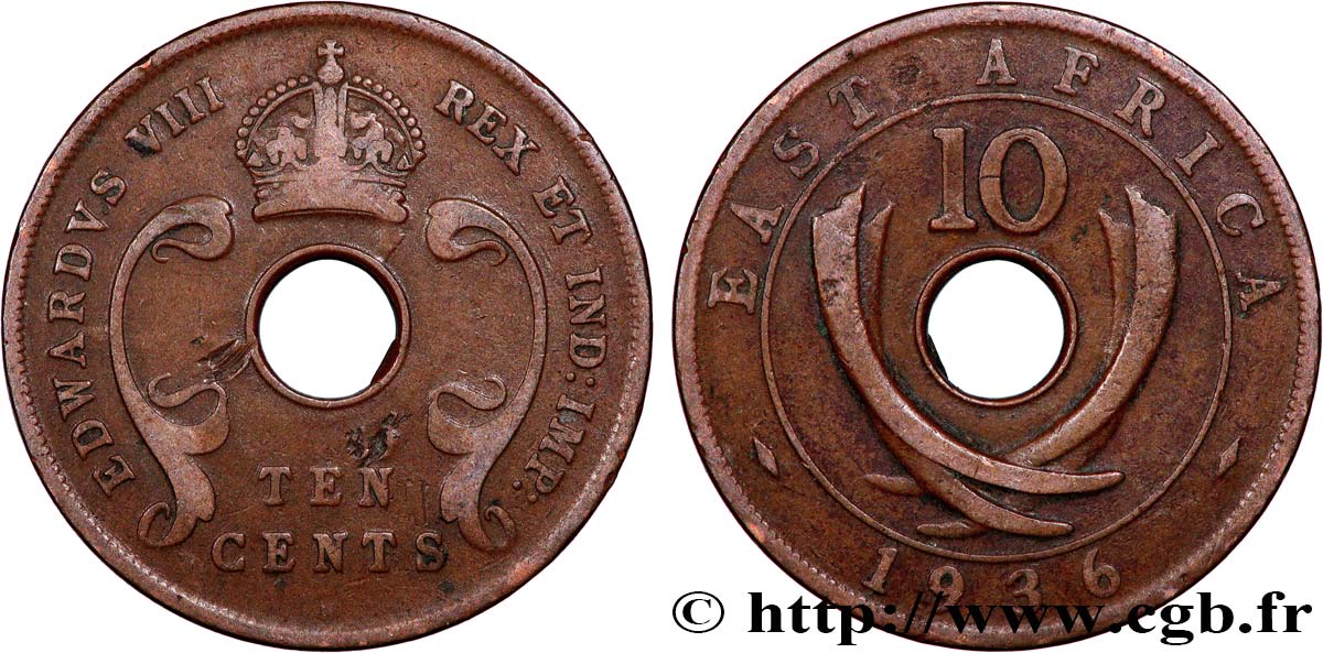 AFRIQUE DE L EST 10 Cents frappe au nom d’Edouard VIII 1936 King’s Norton TB+ 
