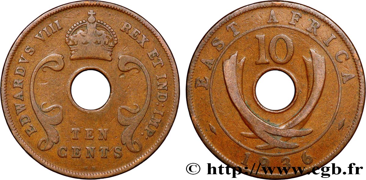 AFRIQUE DE L EST 10 Cents frappe au nom d’Edouard VIII 1936 King’s Norton TB+ 