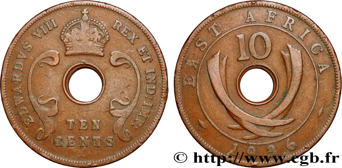 ÁFRICA ORIENTAL BRITÁNICA 10 Cents frappe au nom d’Edouard VIII 1936 Heaton - H BC+ 