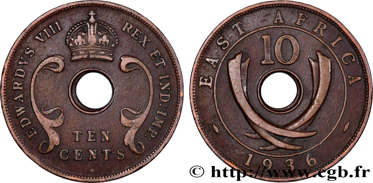 EAST AFRICA (BRITISH) 10 Cents frappe au nom d’Edouard VIII 1936 Heaton - H VF 