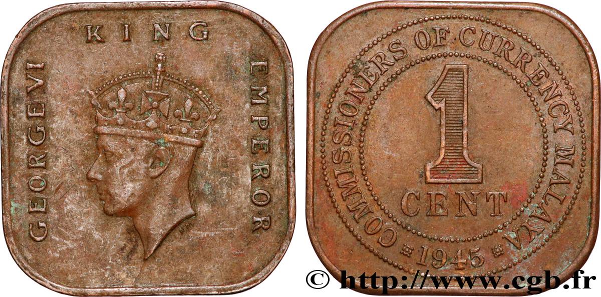 MALAYSIA 1 Cent Commission Monétaire de Malaisie Georges VI 1943  XF 