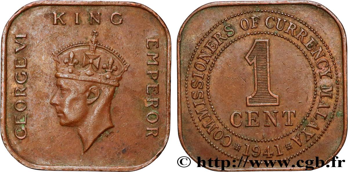 MALAYSIA 1 Cent Commission Monétaire de Malaisie Georges VI 1941 Calcutta XF 