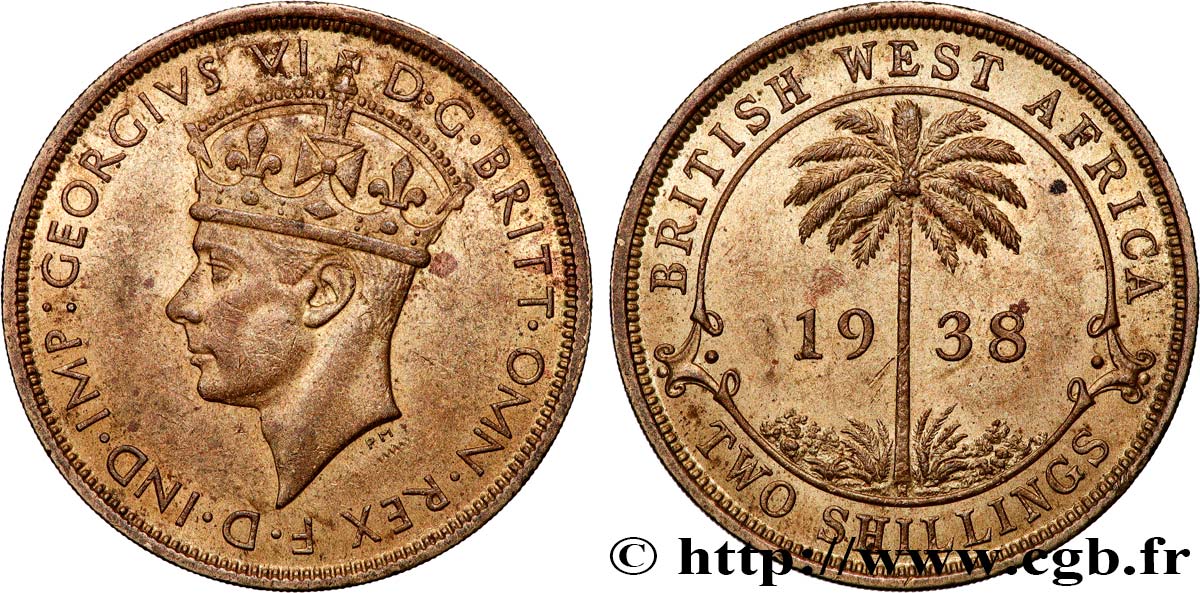 BRITISH WEST AFRICA 2 Shillings Georges VI 1938 Heaton AU 