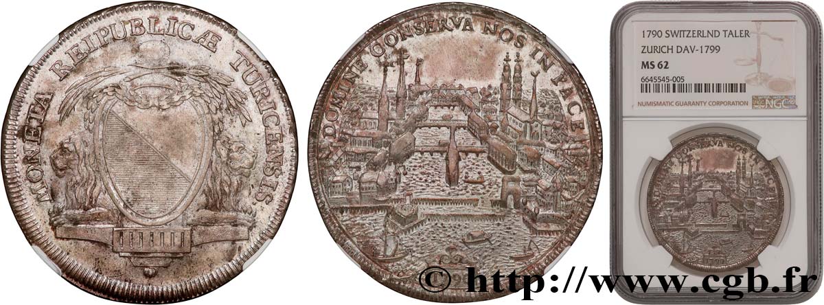 SCHWEIZ - KANTON ZÜRICH Thaler 1790  VZ62 NGC