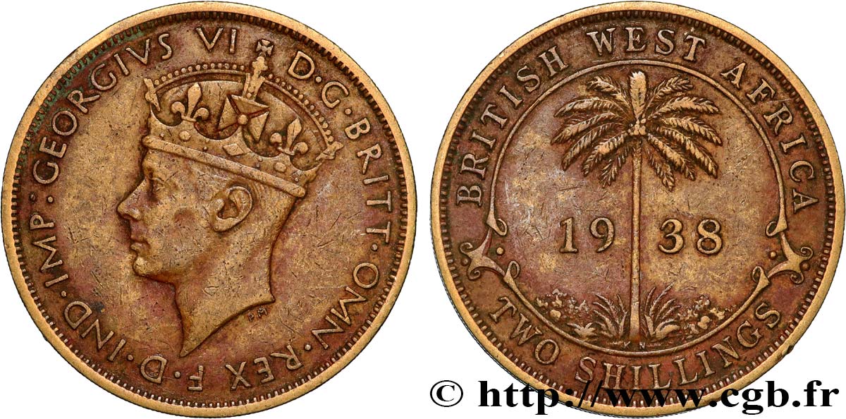 AFRIQUE OCCIDENTALE BRITANNIQUE 2 Shillings Georges VI 1938 Kings Norton - KN TTB 