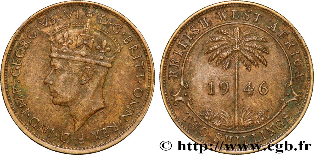 BRITISH WEST AFRICA 2 Shillings Georges VI 1946 Heaton XF 