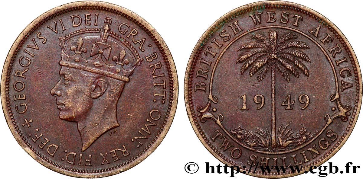 BRITISH WEST AFRICA 2 Shillings Georges VI 1949 Heaton XF 