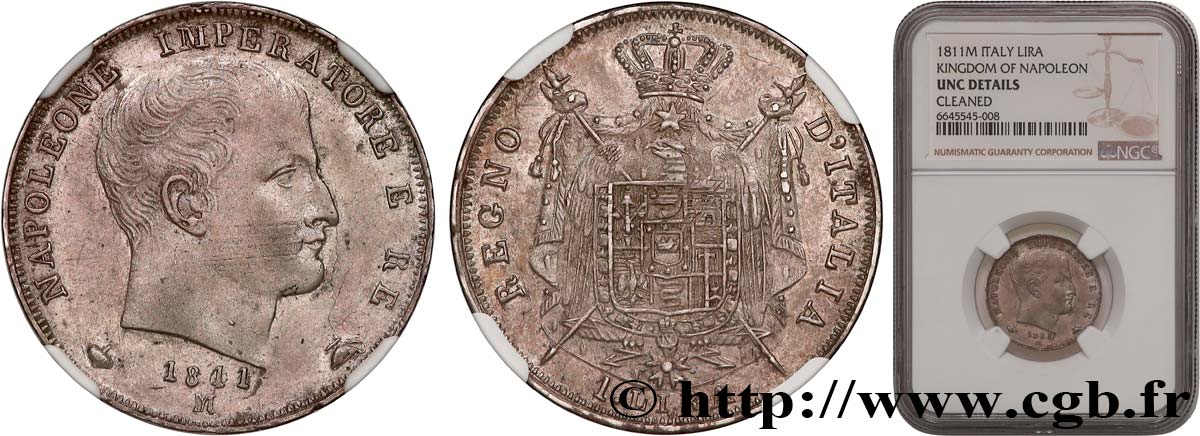ITALY - KINGDOM OF ITALY - NAPOLEON I 1 Lire 1811/08 Milan - M MS NGC