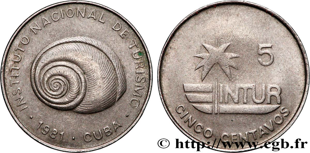 CUBA 5 Centavos monnaie pour touristes Intur “5” fin 1981  TTB 
