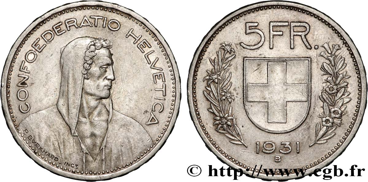 SUISSE 5 Francs Berger des alpes 1931 Berne TTB 