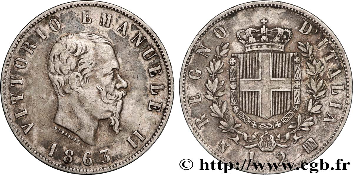 ITALIA - REINO DE ITALIA - VÍCTOR-MANUEL II 2 Lire  1863 Naples MBC+ 