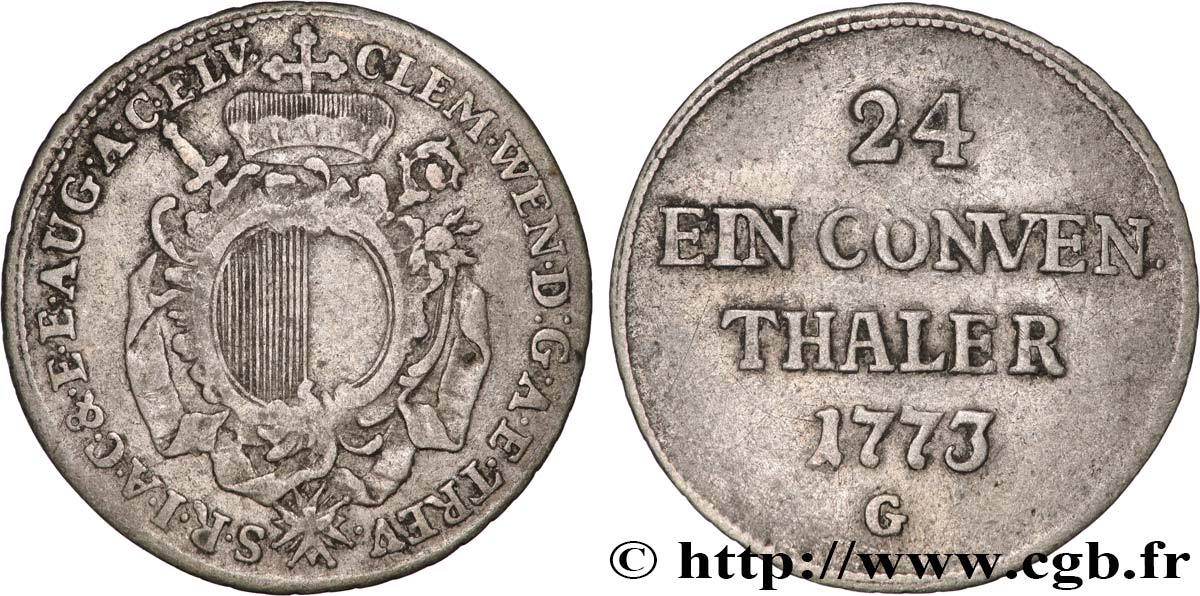 ALLEMAGNE - AUGSBOURG 1/24 Thaler Clemens-Wenzel von Sachsen-Polen 1773  TB+ 