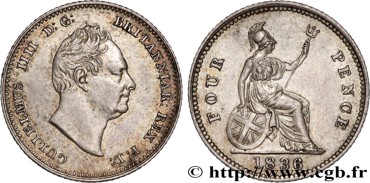 VEREINIGTEN KÖNIGREICH 4 Pence ou Groat Guillaume IV 1836  fVZ 