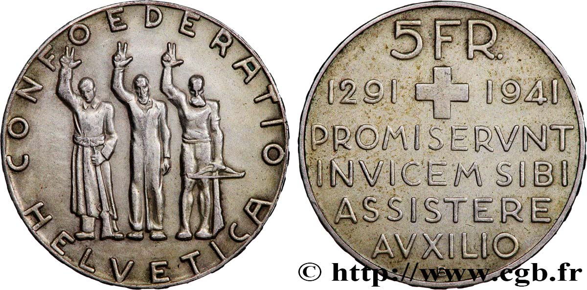 SUISSE 5 Francs 650e anniversaire de la confédération 1941 Berne TTB+ 