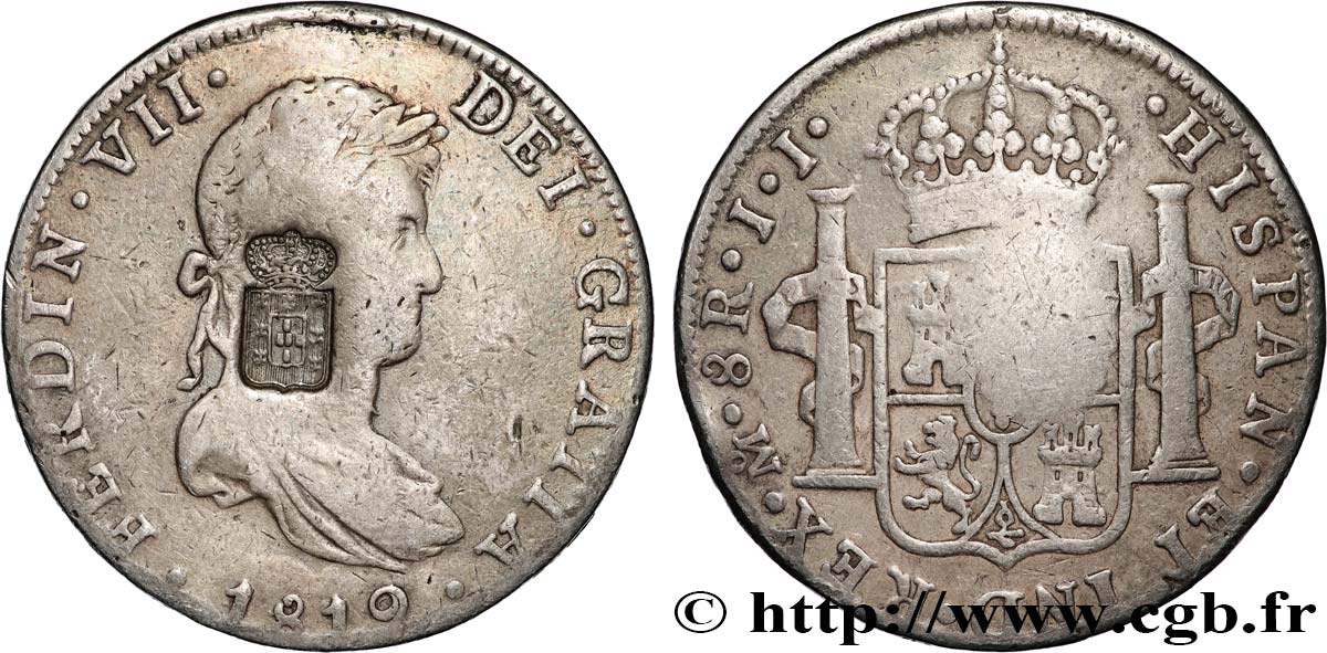 PORTUGAL - ROYAUME DU PORTUGAL - JEAN VI LE CLÉMENT 8 Reales Ferdinand VII, contremarqué 1816 Mexico q.BB 