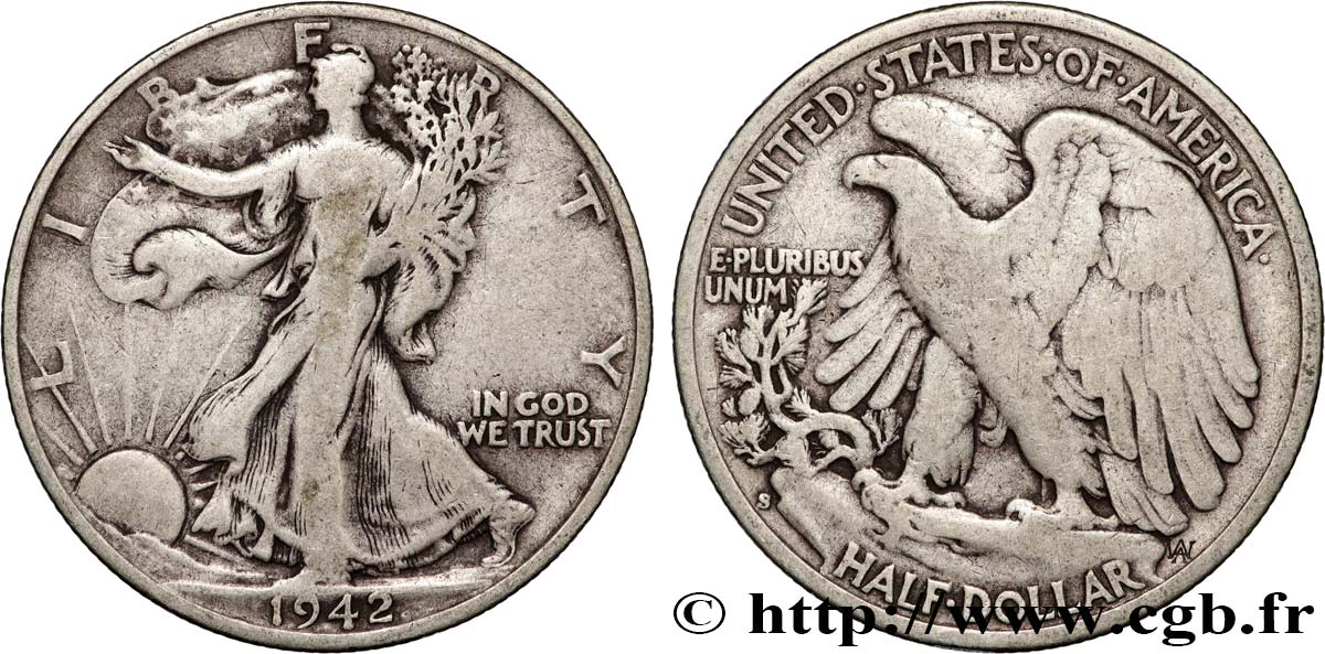 VEREINIGTE STAATEN VON AMERIKA 1/2 Dollar Walking Liberty 1942 San Francisco fSS 